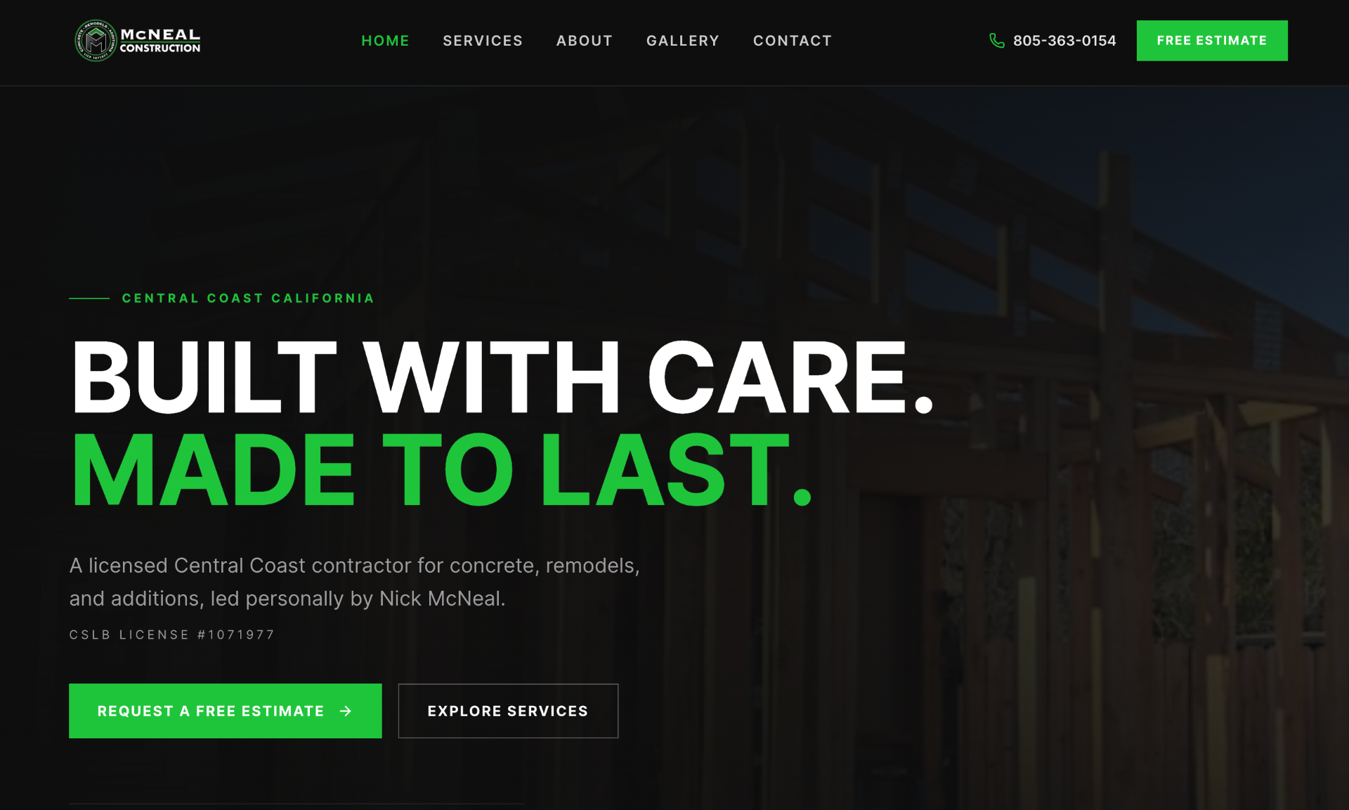 Contractor website mockup